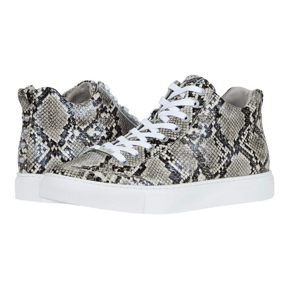 J/Slides Women's Ludlow Lace Up Rounded Toe Flats Sneaker Black/Beige Embossed (Black/Beige Embossed, 7.5)