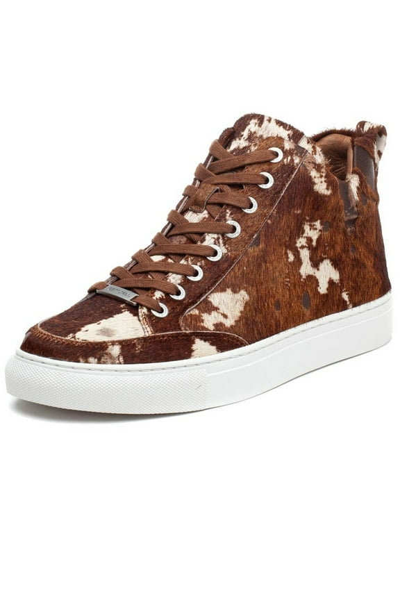 Women's Ludlow Pony Lace Up Rounded Toe Mid Top Flat Sneaker Brown Pony (Brown Pony, 5.5)