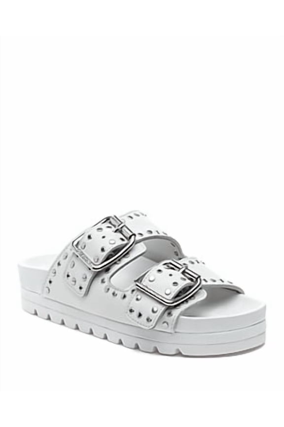 Women's Roget Stud Slide Sandals White Leather 8.5M