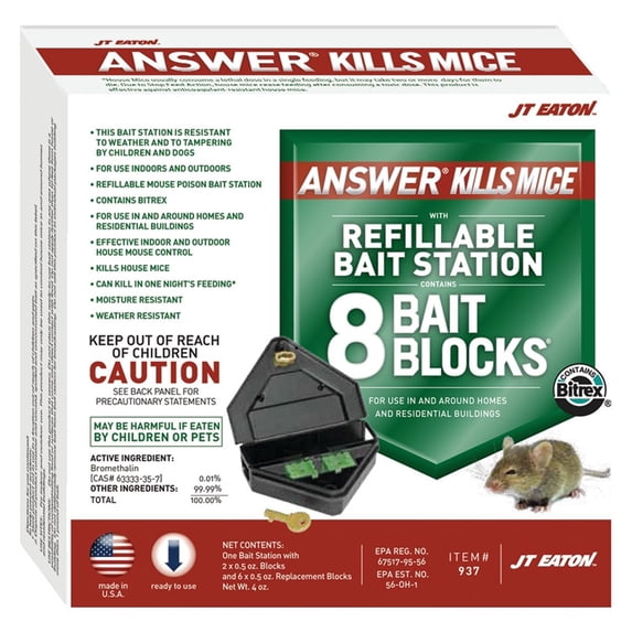 J.T. EATON Answer 937 Mouse Killer with Reusable Bait Station, 1 oz Bait, Green