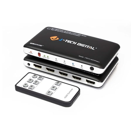 J-Tech DIgital 4K x 2K 4-Port HDMI Switch with PIP, IR Wireless Remote Control, and Auto Switch ON/OFF Functions HDMI Switcher Hub Port Switches