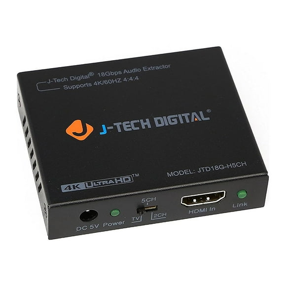 J-Tech Digital 4K 60HZ HDMI Audio Extractor Converter SPDIF + 3.5MM Output supports HDMI 2.0, 18Gpbs Bandwidth, HDCP 2.2, Dolby, DTS, CEC, HDR