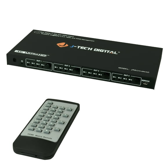 J-Tech Digital 4K 60Hz 4x4 HDMI Matrix Switch with Downs scaler EDID RS-232 HDCP 2.2 HDMI 2.0 [JTECH-M44D]