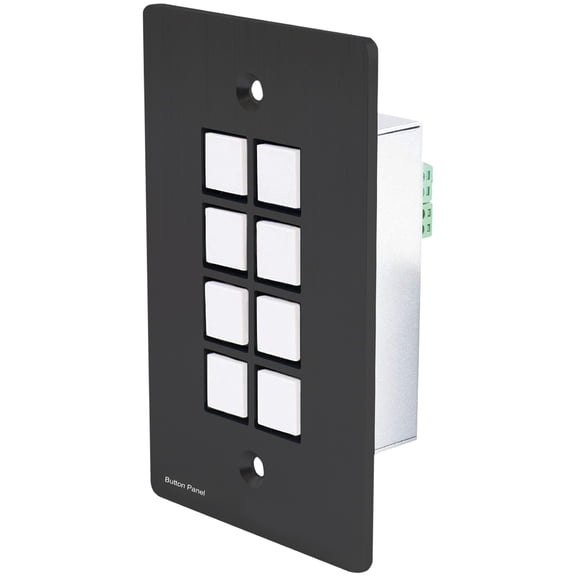 J-Tech Digital 8-Button Control Panel Wall Plate with Programmable LED Buttons, RS-232, RS-458, Relay and IR Control (JTD-P8B), Black Color