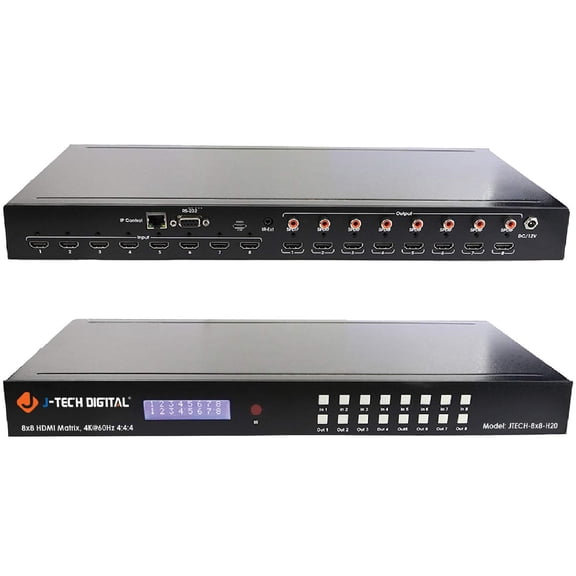 J-Tech Digital 8X8 HDMI Matrix Switcher 4K 60HZ Ultra HD 8 Displays HDMI 2.0 Supports HDCP 2.2 / 1.4, EDID, DTS, Dolby HD