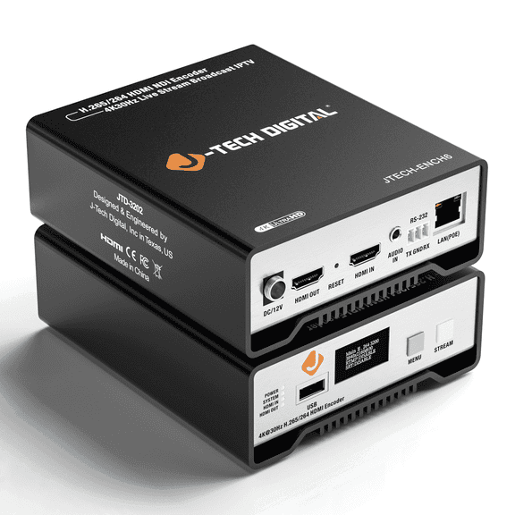 J-Tech Digital HDMI Encoder with NDI 4K 30Hz H.264 H.265 Livestream Encoder with Audio Embed and PoE, Supports UDP, HTTP, RTSP, RTMP, ONVIF, NDI HX2 [JTECH-ENCH6]