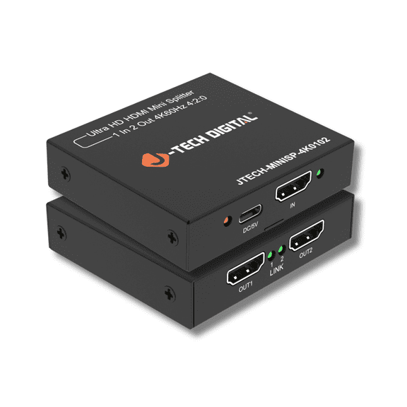J-Tech Digital HDMI Splitter 1 in 2 Out 4K@60Hz, 1x2 HDMI Splitter for Duplicate/Mirror Dual Displays, Compatible with TV, PS5, Xbox & Blu-ray (JTECH-MINISP-4K0102)