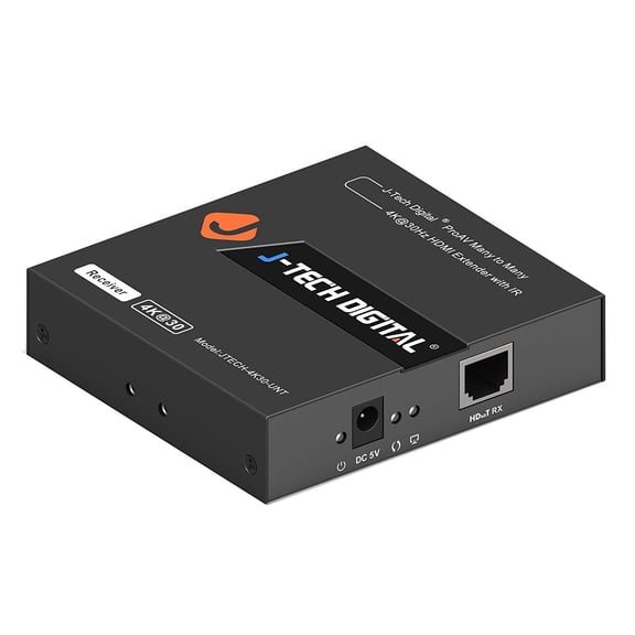 J-Tech Digital ProAV HDBitT Many to Many HDMI Extender transmits 4K@30Hz up to 120m/400ft utilizing Cat5/Cat5e/Cat6 with IR (Receiver) [JTECH-4K30-UNR]