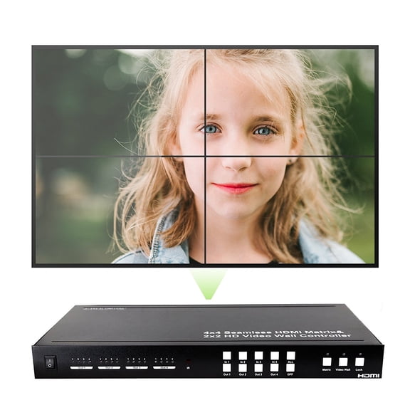 J-Tech Digital ProAV Series Seamless 4x4 HDMI Matrix Switch HDMI Matrix Selector Switcher with Four Picture Multiviewer 2x2 Video Wall Controller