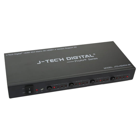 j-tech digital proav ultra hd 4k hdmi 4x4 matrix switcher 4 ports inputs and 4 port outputs supports 4kx2k@30hz, hdcp, 3d & deep color, hdmi 1.4 compliant