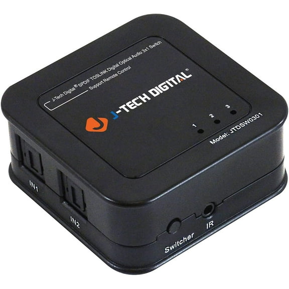 J-Tech Digital SPDIF TOSLINK Digital Optical Audio 3x1 Switch with Remote Control (3 in 1 out)
