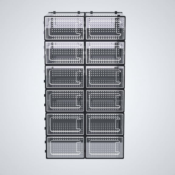 J&V TEXTILES 12 Pack X-Large Shoe Storage Boxes Fit US Size 11, Shoe Organizer for Closet Clear Plastic Stackable Shoe Display Case Holder Bins, Sneaker Storage for Sneakerheads White Black