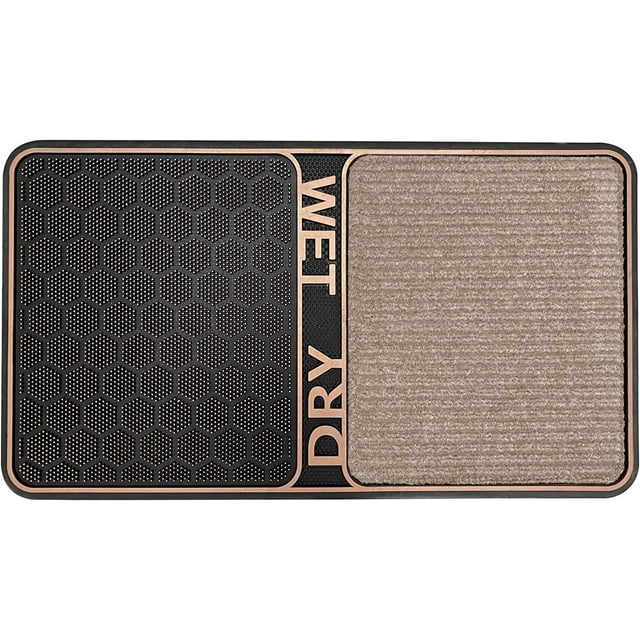 J&V TEXTILES 2 in 1 Wet Dry Shoe Cleaning Floor Mat - 18 x 32 Non Slip Machine Washable - Boot Tray Perfect to Remove Mud Dirt and Yuck from Footwear - Indoor Outdoor Rug Bronze
