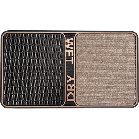J&V TEXTILES 2 in 1 Wet Dry Shoe Cleaning Floor Mat - 18 x 32 Non Slip Machine Washable - Boot Tray Perfect to Remove Mud Dirt and Yuck from Footwear - Indoor Outdoor Rug Bronze