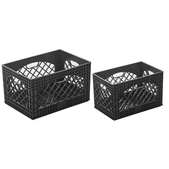 J&V TEXTILES 2 Pack Stackable Crates for Office Storage and Classroom Organization, 16, 24 Quart Black
