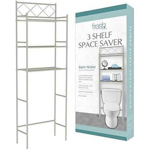 J&V TEXTILES 3-Shelf Bathroom Organizer Over The Toilet, Bathroom Spacesaver Satin Nickel