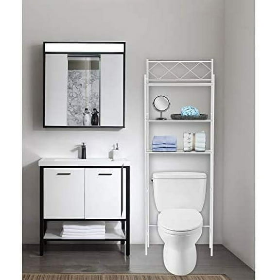 J&V TEXTILES 3-Shelf Bathroom Organizer Over The Toilet, Bathroom Spacesaver White