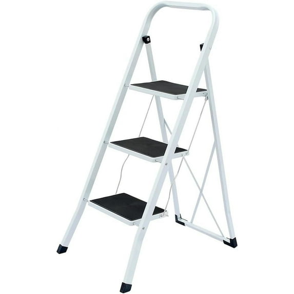 J&V TEXTILES 3 Step Ladder, Lightweight Folding Step Stools for Adults with Anti-Slip Pedal, Portable Sturdy Steel Ladder with Handrails, Perfect for Kitchen & Household, 330 lbs Capacity 3 Step