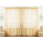 J&V TEXTILES 4-Pieces Sheer Solid Sheer Window Curtains 84 - Window Treatment Rod Pocket Voile Drape/Panel Sets for Patio Door GOLD