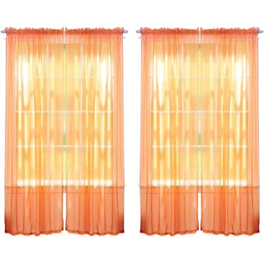 J&V TEXTILES 4-Pieces Sheer Solid Sheer Window Curtains 84 - Window Treatment Rod Pocket Voile Drape/Panel Sets for Patio Door Orange