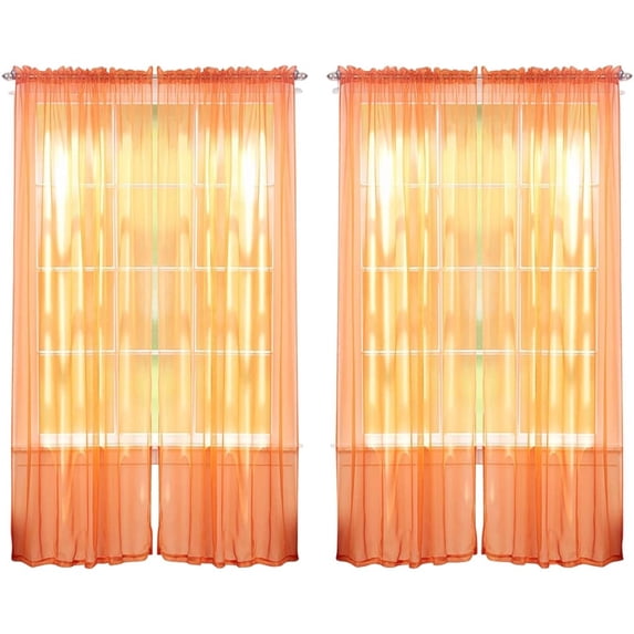 J&V TEXTILES 4-Pieces Sheer Solid Sheer Window Curtains 84 - Window Treatment Rod Pocket Voile Drape/Panel Sets for Patio Door Orange