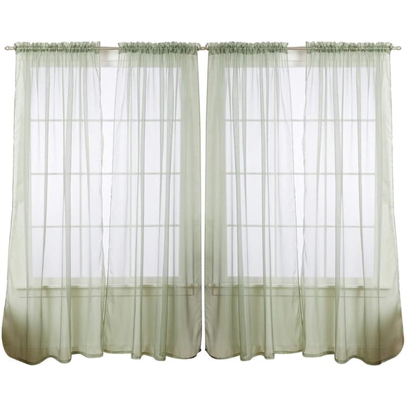 J&V TEXTILES 4-Pieces Sheer Solid Sheer Window Curtains 84 - Window Treatment Rod Pocket Voile Drape/Panel Sets for Patio Door SAGE