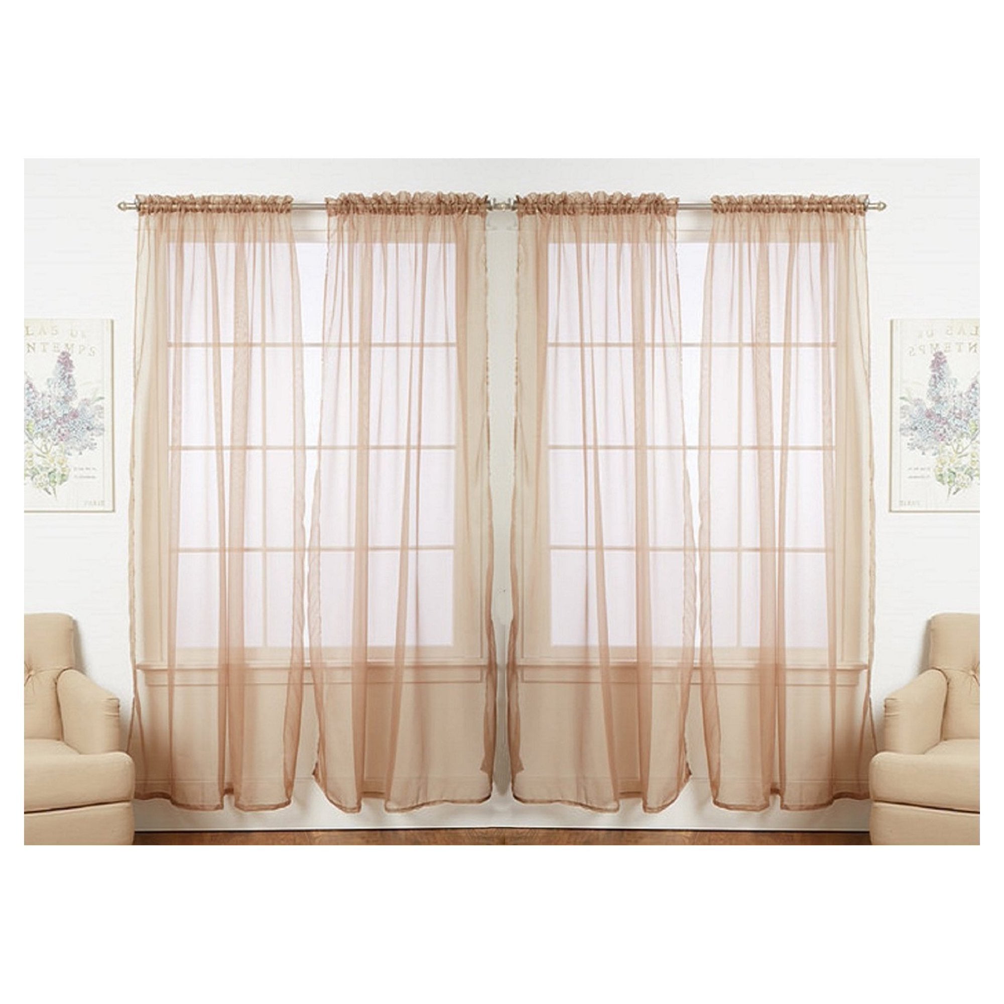 J&V TEXTILES 4-Pieces Sheer Solid Sheer Window Curtains 84 - Window Treatment Rod Pocket Voile Drape/Panel Sets for Patio Door TAUPE
