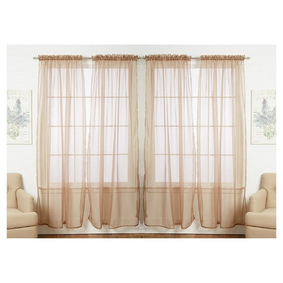 J&V TEXTILES 4-Pieces Sheer Solid Sheer Window Curtains 84 - Window Treatment Rod Pocket Voile Drape/Panel Sets for Patio Door TAUPE