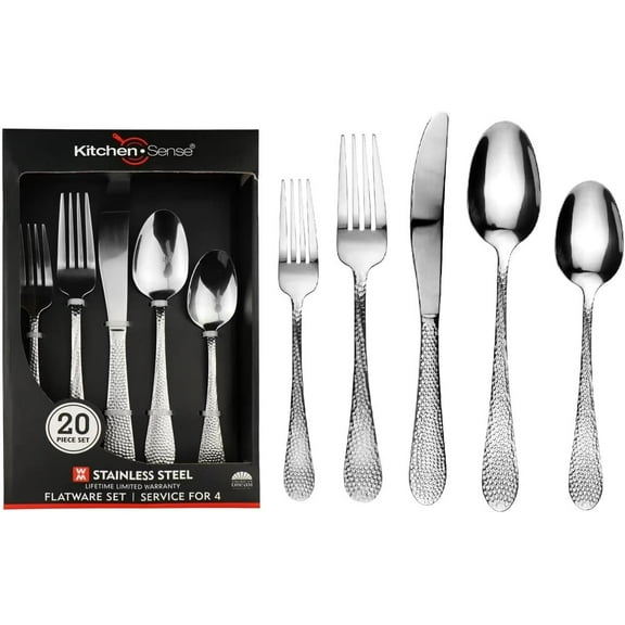 J&V TEXTILES 40-Piece Silverware Set with Steak Knives for 8, Stainless Steel Flatware Cutlery Set For Home Kitchen Restaurant Hotel, Kitchen Utensils Set, Mirror Polished, Dishwasher Safe Style 2