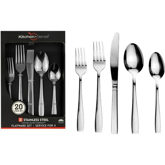 J&V TEXTILES 40-Piece Silverware Set with Steak Knives for 8, Stainless Steel Flatware Cutlery Set For Home Kitchen Restaurant Hotel, Kitchen Utensils Set, Mirror Polished, Dishwasher Safe Style 4