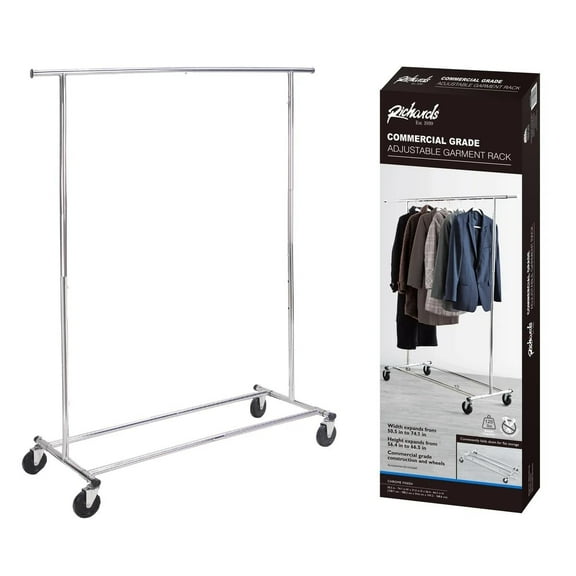 J&V TEXTILES Adjustable Rolling Garment Rack, 50.5 to 74.1 L x 21.5 W x 56.4 to 66.5-Inch H
