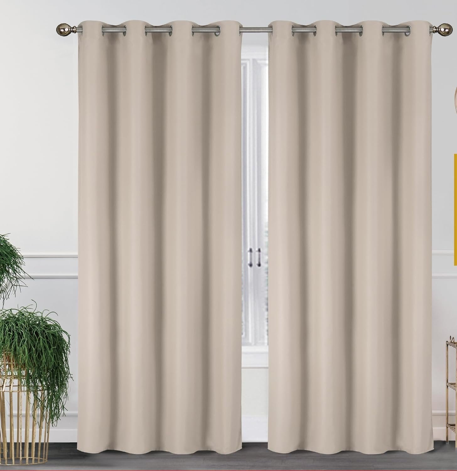 J&V TEXTILES Blackout Curtains 84 Inch Length 2 Panels Set, Thermal Insulated Long Curtains& Drapes 2 Burg, Room Darkening Grommet Grey Curtains for Living Room W55 x L84 Beige