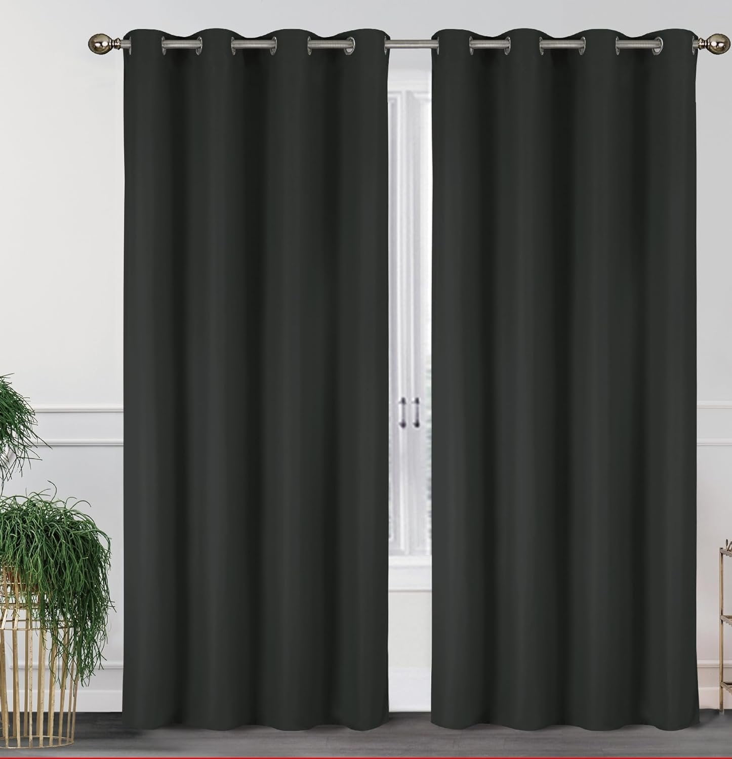 J&V TEXTILES Blackout Curtains 84 Inch Length 2 Panels Set, Thermal Insulated Long Curtains& Drapes 2 Burg, Room Darkening Grommet Grey Curtains for Living Room W55 x L84 Black