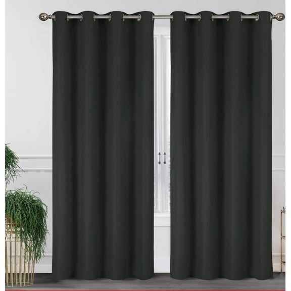 J&V TEXTILES Blackout Curtains 84 Inch Length 2 Panels Set, Thermal Insulated Long Curtains& Drapes 2 Burg, Room Darkening Grommet Grey Curtains for Living Room W55 x L84 Black