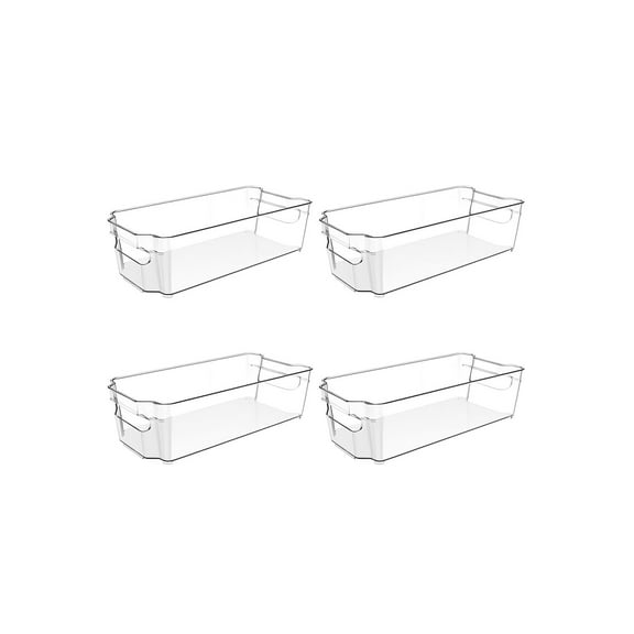 J&V TEXTILES Clear Freezer Storage Organizer Bins, Set of 4, Stackable Refrigerator Containers 12.4 x 6.1" x 3.5"
