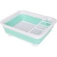 thumbnail image 1 of J&V TEXTILES Collapsible Dish Drying Rack - Popup for Easy Storage, Drain Water Directly into The Sink, Room for Eight Large Plates, Sectional Cutlery and Utensil Compartment, Compact Blue, 1 of 7