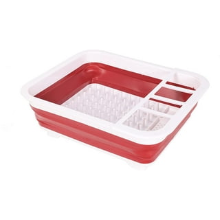 Masirs Pop-Up Collapsible Dish Drying Rack: Convenient Storage, Drains into  Sink, Eight Large Plate Capacity, Sectional Cutlery and Utensil