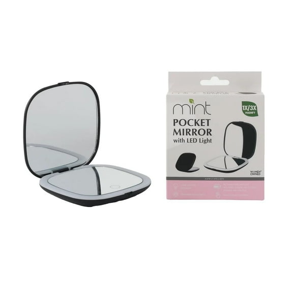 J&V TEXTILES Compact LED Magnifying Travel Makeup-Mirror - 4 inches 1X/10X Magnification Small Hand Pocket Dimmable Double Sided USB Rechargeable Touch Screen, Portable Tabletop Cosmetic Style