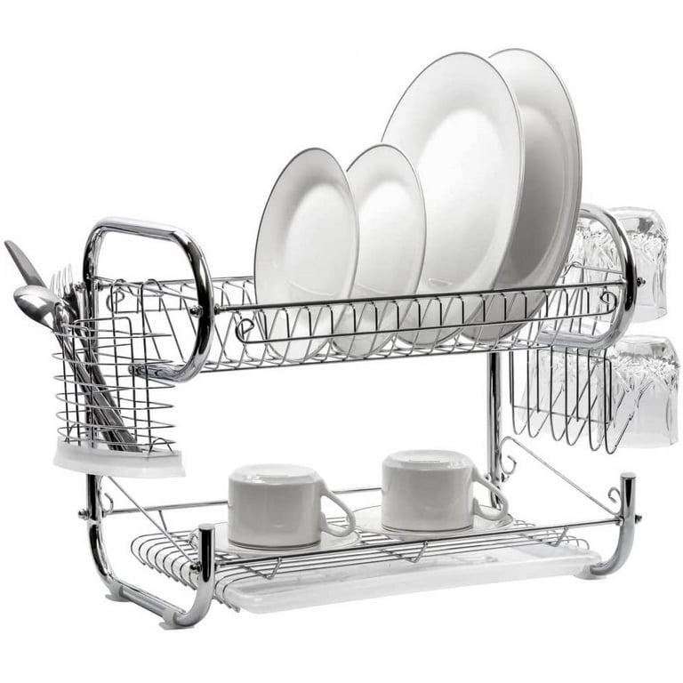 J&v Textiles Dish Drying Rack, Stainless Steel 2-tier With Utensil Holder,  Cutting Board Holder And Dish Drainer For Kitchen Counter (18-inch) : Target