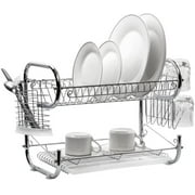 J&V TEXTILES Dish Drying Rack, Stainless Steel 2-Tier Dish Rack with Utensil Holder, Cutting Board Holder and Dish Drainer for Kitchen Counter 23-Inch