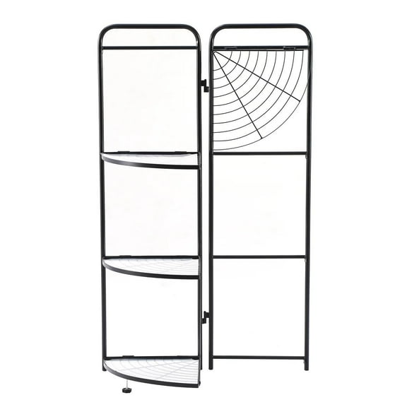 J&V TEXTILES Foldable 4 Tier Corner Shelf, Metal Corner Plant Stand with Black Frame and Transparent Shelves, Corner Display Rack Multipurpose Shelving Unit for Living Room, Bedroom, Bathroom