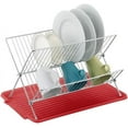 thumbnail image 1 of J&V TEXTILES Foldable Dish Drying Rack with Drainboard, Stainless Steel 2 Tier Dish Drainer Rack, Collapsible Dish Drainer, Folding Dish Rack for Kitchen Sink, Countertop, Cutlery, Plates Red, 1 of 8