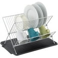 thumbnail image 1 of J&V TEXTILES Foldable Dish Drying Rack with Drainboard, Stainless Steel 2 Tier Dish Drainer Rack, Collapsible Dish Drainer, Folding Dish Rack for Kitchen Sink, Countertop, Cutlery, Plates Black, 1 of 8