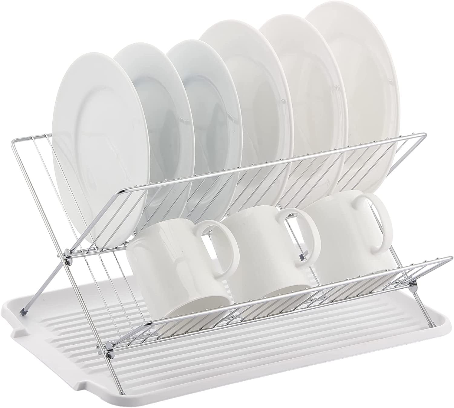J&V TEXTILES Foldable Dish Drying Rack with Drainboard, Stainless Steel ...