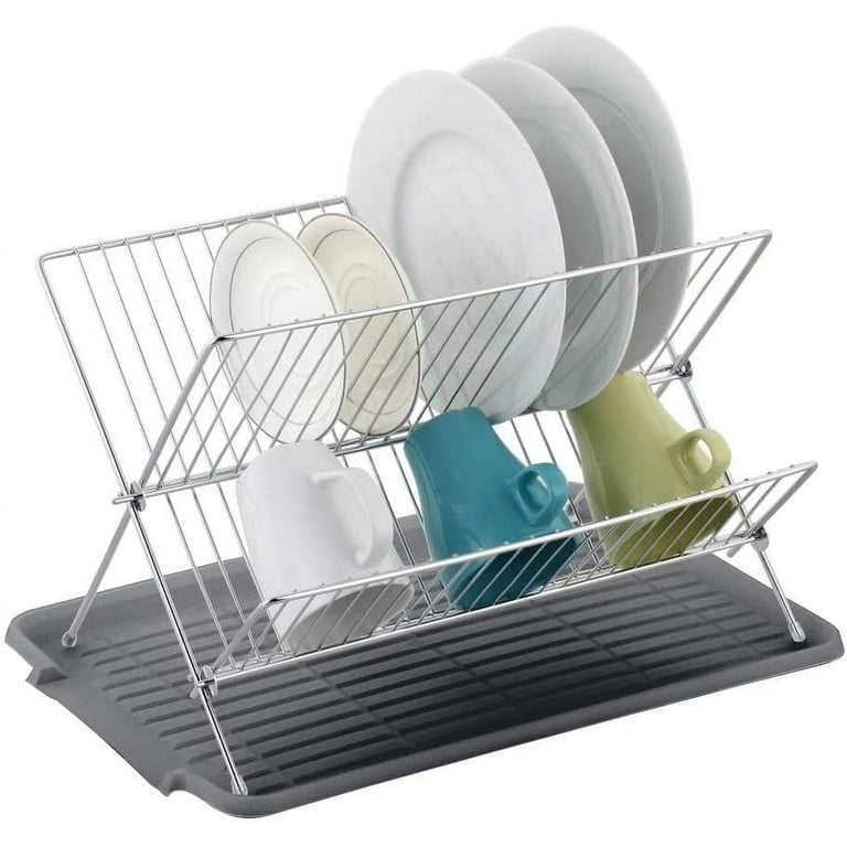 BNYD Plastic Collapsible Dish Drying Rack, Foldable Dinnerware Drainer  Organizer for Storage,Kitchen