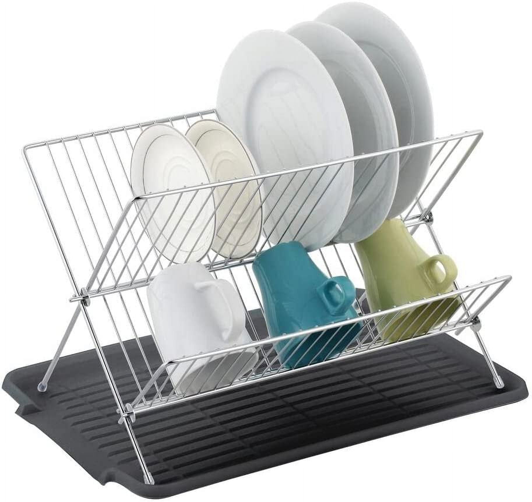 1pc White Foldable Dish Rack, Modern Style Plastic & Stainless Steel Double  Layer Countertop Drying Rack, No Installation Needed, For Kitchen Home Use