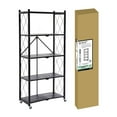 thumbnail image 1 of J&V TEXTILES Foldable Storage Shelf with Wheels - Metal Collapsible Shelving Unit Display, Rolling Cart for Books Kitchen Storage Shelves, Pantry & Closet Organizer, Office Room Decor 5-Tier, 1 of 8