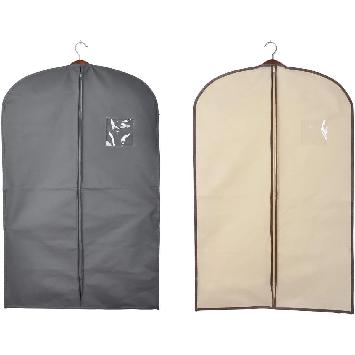 J&V TEXTILES Garment Bags for Clothes Storage, 6 Pack, Black and Beige, Suit Bags with Clear Window 23.65" x 36.25"
