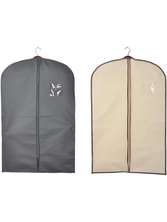 Garment Bags for Clothes Storage, 6 Pack, Black and Beige, Suit Bags with Clear Window 23.65" x 36.25"