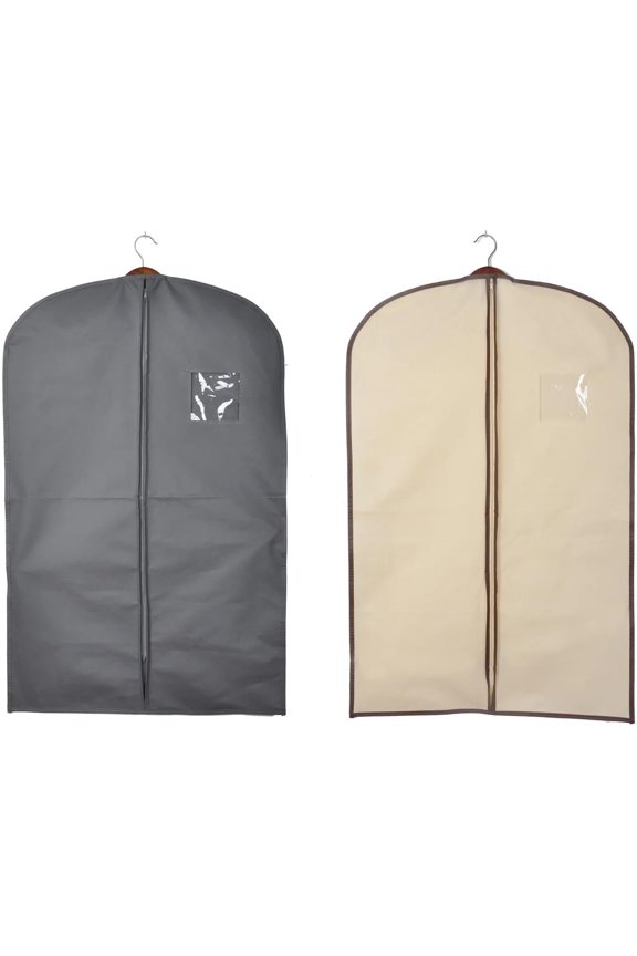 Garment Bags for Clothes Storage, 6 Pack, Black and Beige, Suit Bags with Clear Window 23.65" x 36.25"